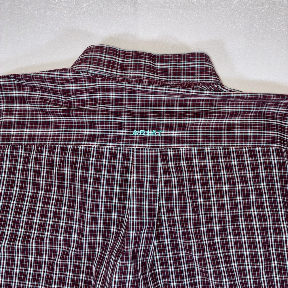 Ariat Pro Series Shirt Mens Small Burgundy Teal Plaid Long Sleeve Western Button - Picture 6 of 11